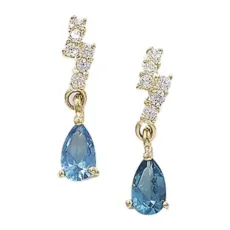 9ct Gold Blue Topaz and Cubic Zirconia Small Earrings 12mm