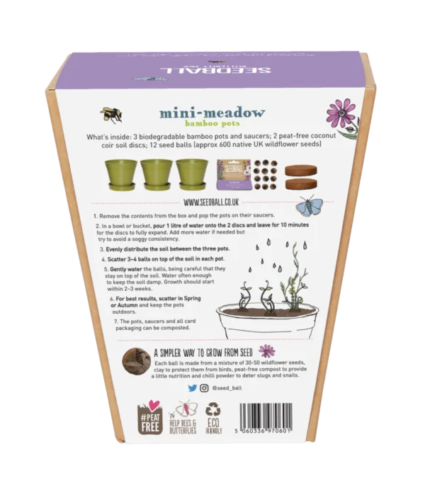 Butterfly Mini Meadow Bamboo Pots by Seedball - Image 2