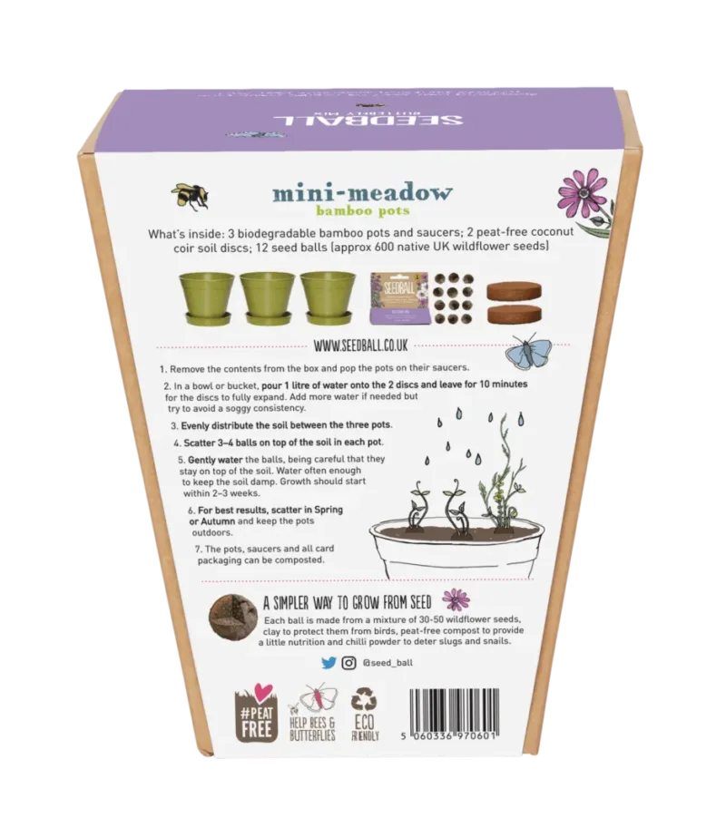 Butterfly Mini Meadow Bamboo Pots by Seedball - Image 2