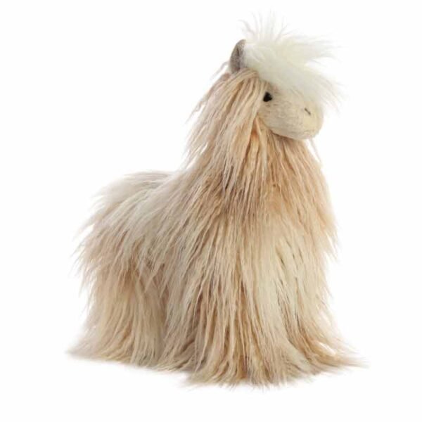 Lele Llama soft toy from Autora Luxe Boutique, beige long haired llama soft toy with white forelock