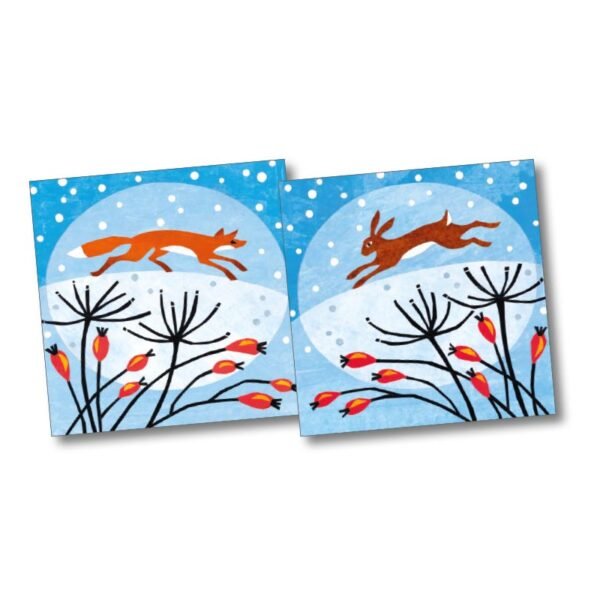 Eco Christmas Cards pack by Manda Beeching 2 Designs one with a Fox and one with a Hare