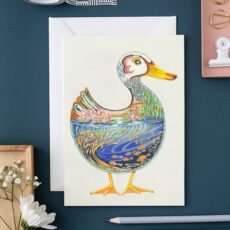 Duck in a pond Greeting Card by The DM Collection showing a print of the original watercolour of a duck filled with a pond designed by Daniel Mackie