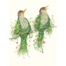 Two scrufy thrushes card on white background