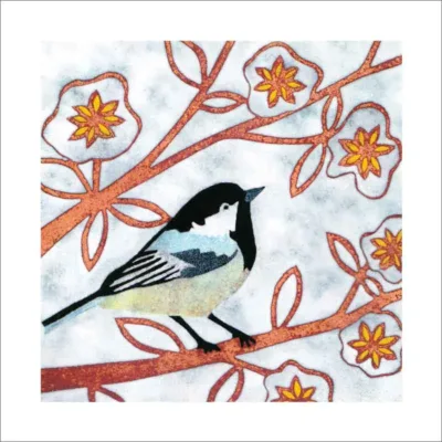 Illustrated Coal Tit greeting card front by Janinie Partington