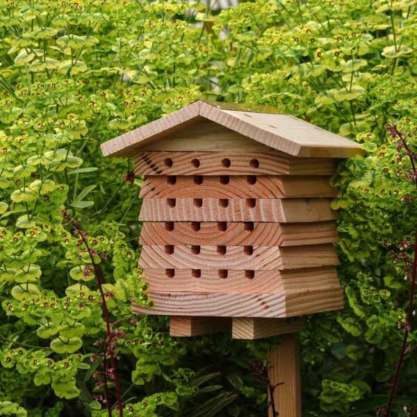 solitary bee hive front view on a post