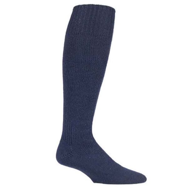 Navy angling socks, single sock displayed on a lower leg form on a white background