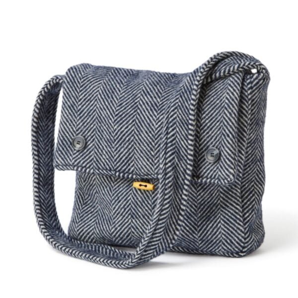 navy wool bag on a white background