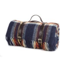 Tweedmill polo picnic rug roll with leather straps in dark blue, red, yellow and white as a special Jubilee year 2022 colour
