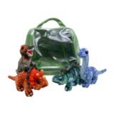 Dinosaur House Hideaway Puppet with the clear view front and the 4 dinosaur finger puppets