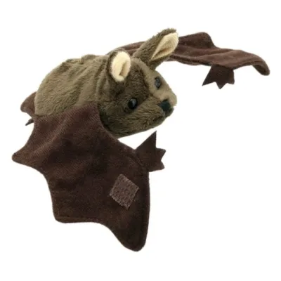 Little brown bat finger puppet on a white background