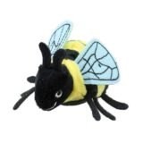 Bumblebee finger puppet facing front with a big smile, showing its face, wings and legs on a white background