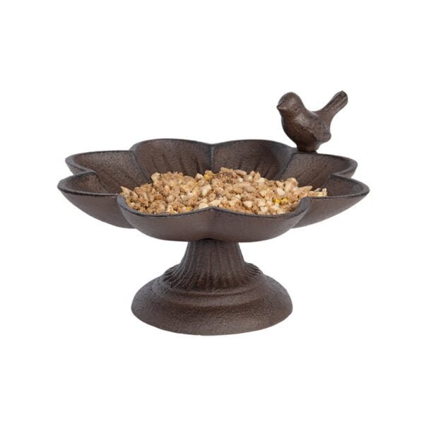 Old Iron Buttercup Water Dish Bird Dish by Jacobi Jayne filled with bird food