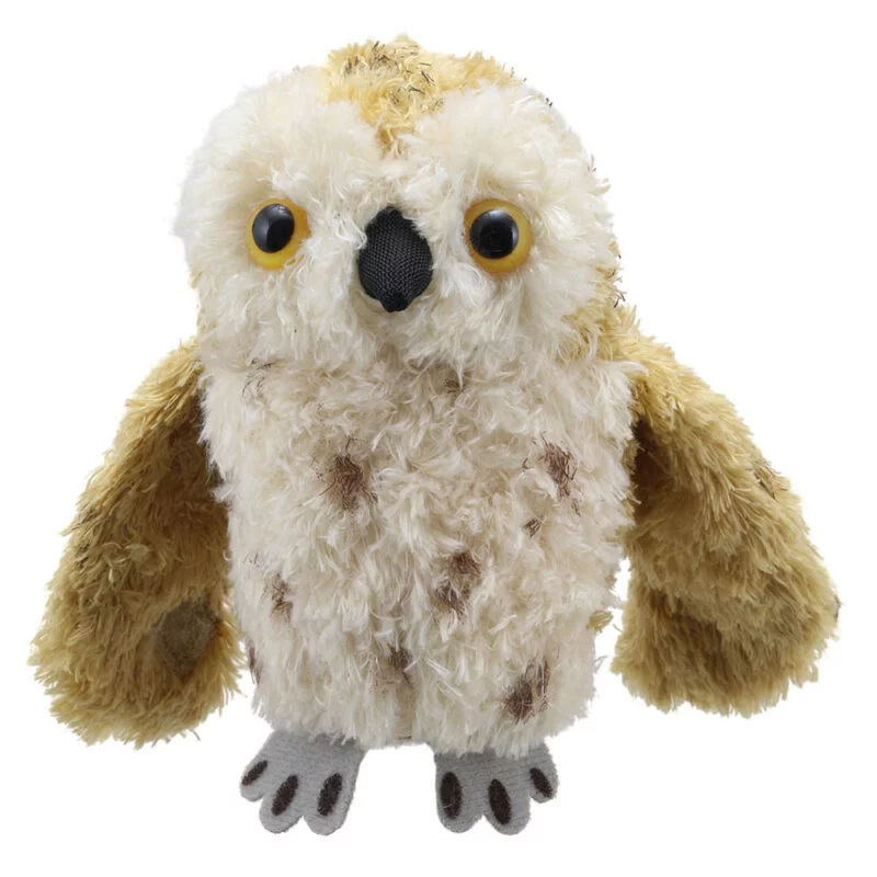 Tawny Owl finger puppet facing forwards on a white background