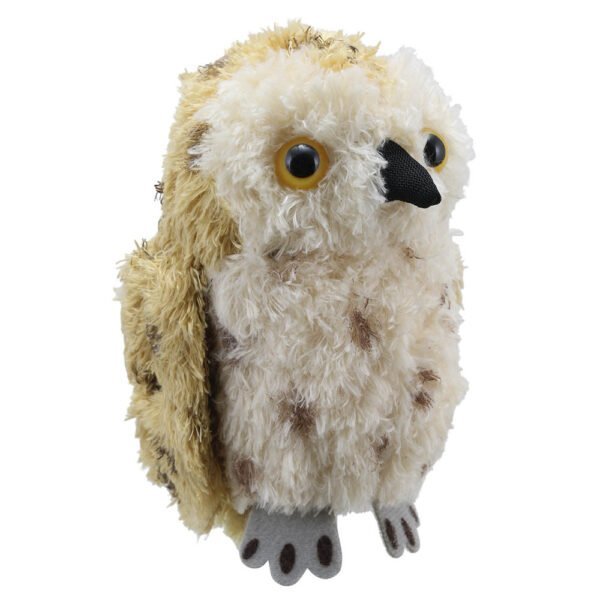 Tawny Owl finger puppet facing sidewards on a white background