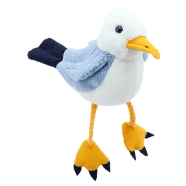 Seagull finger puppet facing forward on a white background