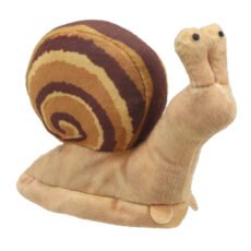 Brown snail finger puppet facing forward on a white background