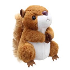 Red Squirrel finger puppet facing sidewards on a white background