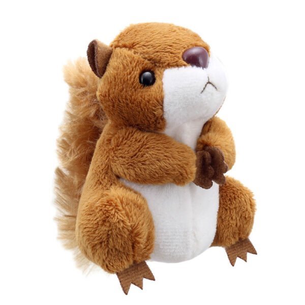 Red Squirrel finger puppet facing sidewards on a white background