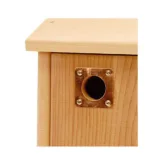 Copper Nest Box Protection Plate on a wood nest box on a white background