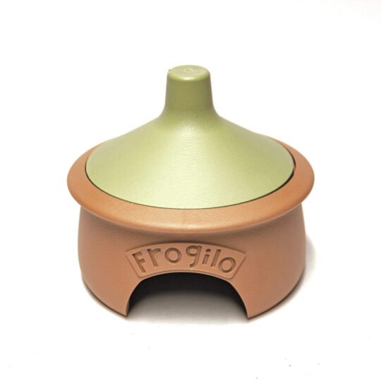 Eco Froglio frog and toad house in terracotta brown and green colours on a white background