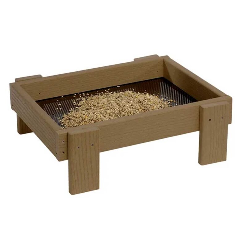 Eco-friendly Woodlook ground feeder tray for birds on a white background