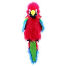 Red and Multi-coloured Amazon Macaw large hairy bird puppet on a white background