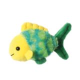 Green and blue fish with a yellow face and fin with a green tail on a white background