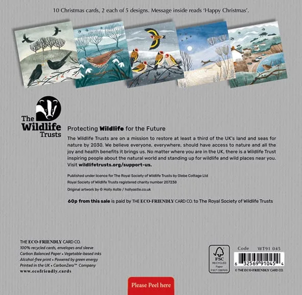 Grey back of The Wildlife Trusts British Wildlife Art Mixed Christmas cards