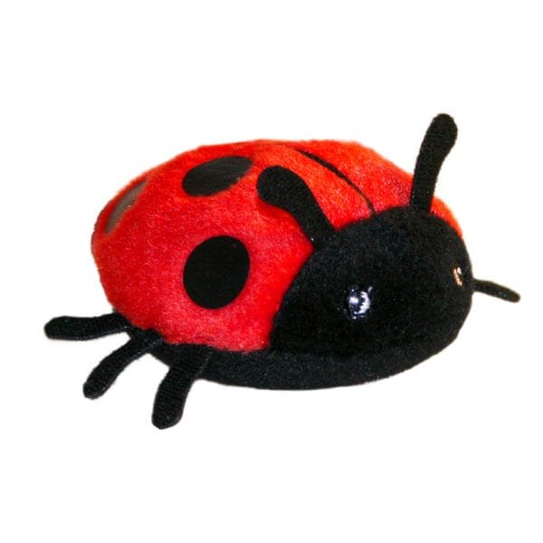 Red and black ladybird finger puppet by The Puppet Company facing right on a white background