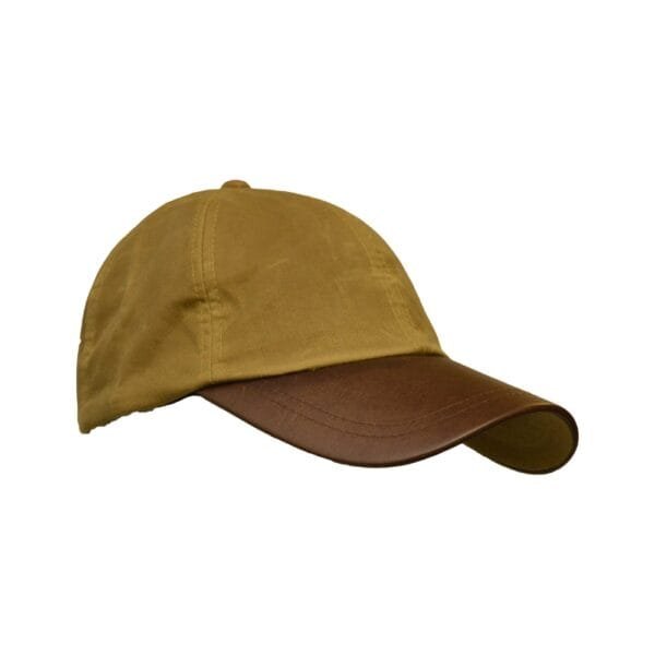 beige Brunswick Waxed Baseball Cap with leather brim on a white background