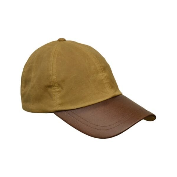 beige Brunswick Waxed Baseball Cap with leather brim on a white background