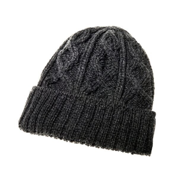 Merino wool hat in Aran knit Slate Grey on a white background