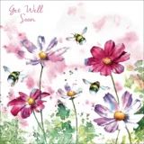 Eco friendly get well soon card with Bumble bees and pink Cosmos flowers by Rachel Toll