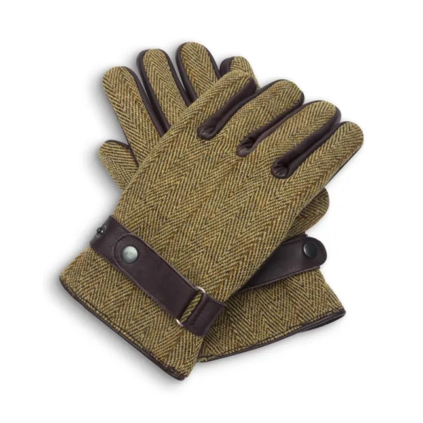 Pair of light sage tweed brookmore gloves one placed over the other