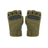 top side of the knuckle guard fingerless gloves in green on a white background