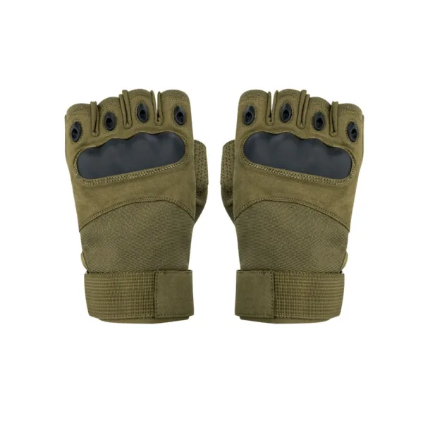 top side of the knuckle guard fingerless gloves in green on a white background