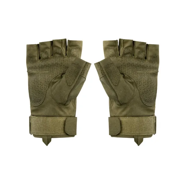 Palm side of the knucklegarde fingerless gloves in green on a white background