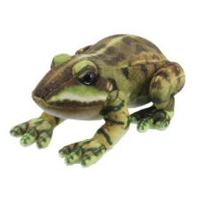 Naturalistic green frog with printed soft smooth fabric finger puppet on white background