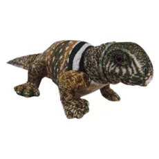 Naturalistic lizard with printed soft smooth fabric finger puppet on white background