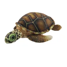 Naturalistic turtle with printed soft smooth fabric finger puppet on white background