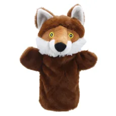 Eco friendly Red Fox Eco Buddies glove puppet from The Puppet Company in russet faux fur on a white background