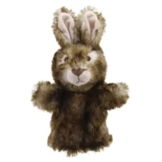 Eco friendly wild rabbit Eco Buddies glove puppet from The Puppet Company in brown and cream faux fur on a white background facing front
