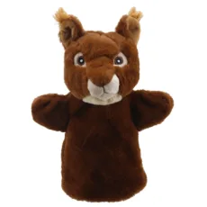 Eco friendly red squirrel Eco Buddies glove puppet from The Puppet Company in russet faux fur on a white background facing front